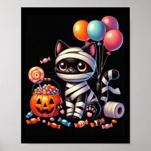 Poster Femmes Mignon Halloween Chat Noir Citrouille Farce