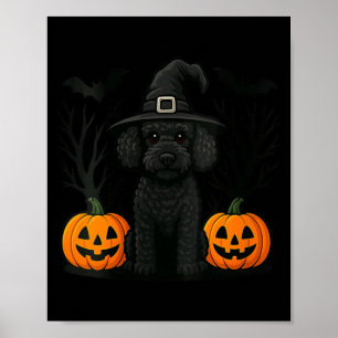 Poster Femmes Mignon Sorcière Chien Caniche Noir Hallowee