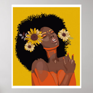 Poster Femmes noires, avec illustration de tournesol colo