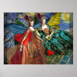 Poster Femmes Papillon Capricieux Collage Bleu Gémeaux