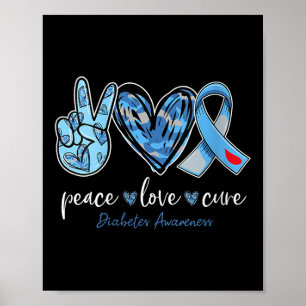Poster Femmes Peace Love Cure Grey Blue Ribbon Diabète A