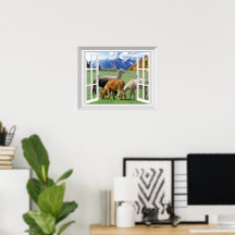 Fenêtre 3D Fake View Alpaca Llama Wall Art