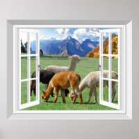 Fenêtre 3D Fake View Alpaca Llama Wall Art