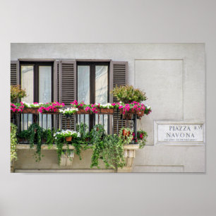 Poster Fenêtre avec des fleurs (Italie)