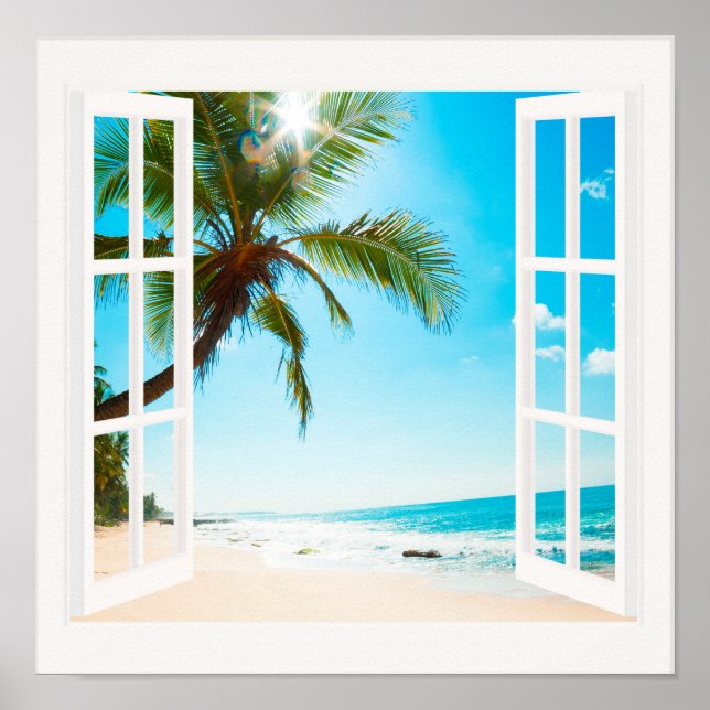 Poster Fenêtre avec Plage et Ocean tailles personnalisées (Devant)