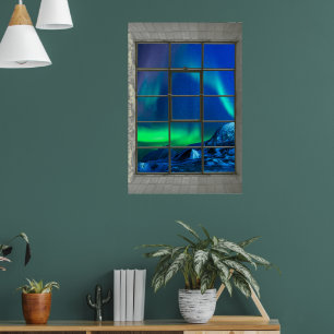 Poster Fenêtre de Faux de lumières du nord de Borealis de