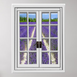 Poster Fenêtre de faux de vue de gisement de lavande