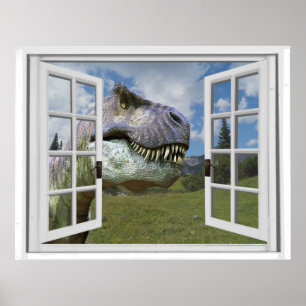 Poster Fenêtre de faux de vue d'image de dinosaure de