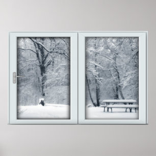 Poster Fenêtre de neige fraîche avec vue