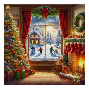 Poster Fenêtre de Noël cosy