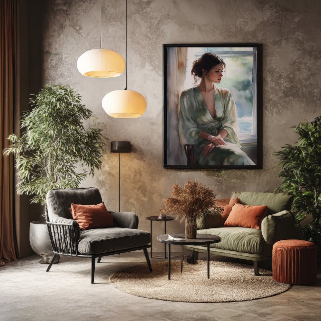 Poster Fenêtre de Solitude : Portrait aquarelle (Créateur téléchargé)