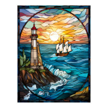 Fenêtre de vitrail du phare et du voilier