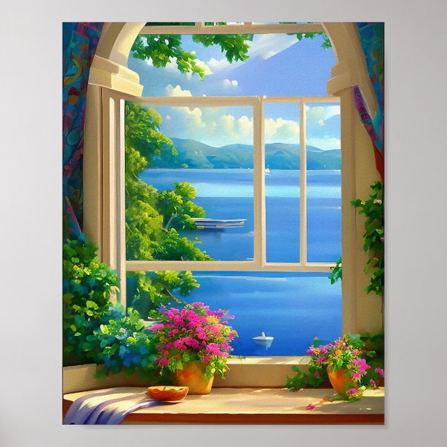 Poster Fenêtre du lac Retraite Paysage Art Imprimer (Devant)