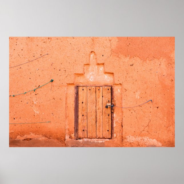Poster Fenêtre en bois fermée dans la maison marocaine tr (Devant)