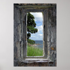 Poster Fenêtre en pierre avec vue mer