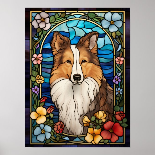 Poster Fenêtre en verre coloré représentant un Berger des (Devant)