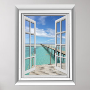 Poster Fenêtre Fausse vue océan 3D