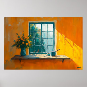 Poster Fenêtre fauve avec nature morte ensoleillée – sur