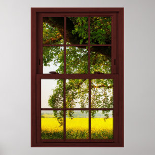 Poster Fenêtre Image en bois de cerisier Vue Arbre de chê