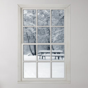 Poster Fenêtre neige fraîche avec vue