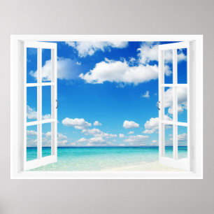 Poster Fenêtre ouverte sur la plage