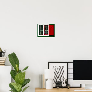 Poster Fenêtre traditionnelle hollandaise rouge vert blan
