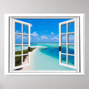 Poster Fenêtre tranquille de faux de vue de mer de ciel