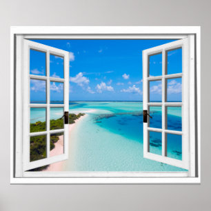Poster Fenêtre tranquille de faux de vue de mer de ciel