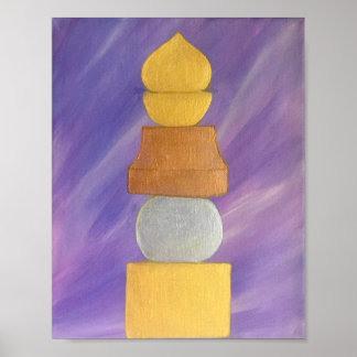 Poster Feng Shui Pagode à 5 éléments de couleur tricolore