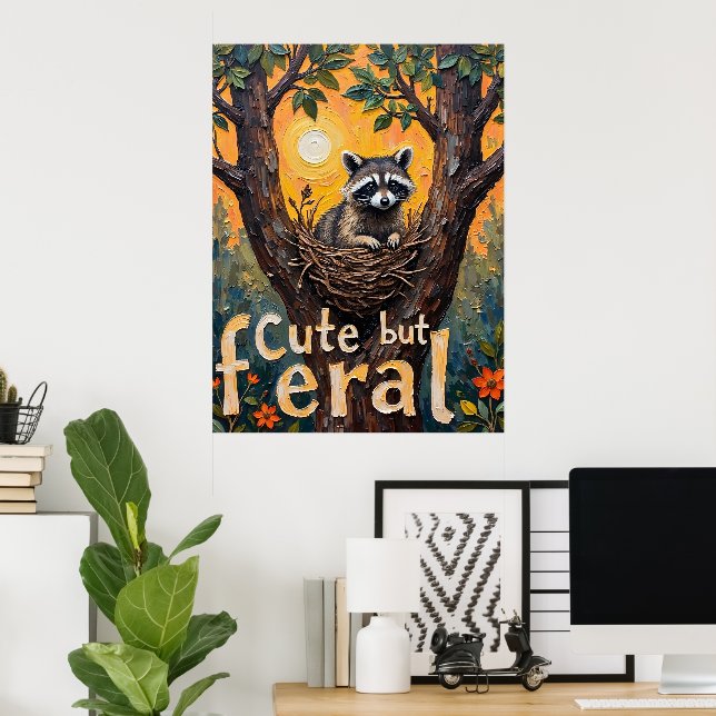 Poster Feral encadré : Raccoon's Cosy Spot (Bureau à domicile)