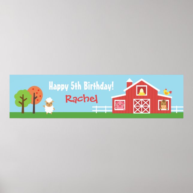 Poster Ferme Barnyard Animaux Anniversaire Bannière de fê (Devant)