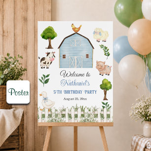 Poster Ferme d'animaux à l'aquarelle 5ème anniversaire