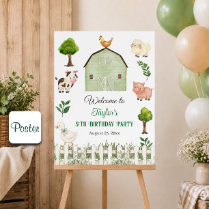 Poster Ferme d'animaux à l'aquarelle Fête d'anniversaire