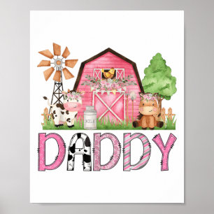 Poster Ferme d'animaux rose papa Anniversaire Enfants Fam