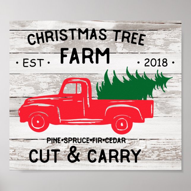 Poster Ferme d'arbre de Noël avec Camion de ramassage rou (Devant)