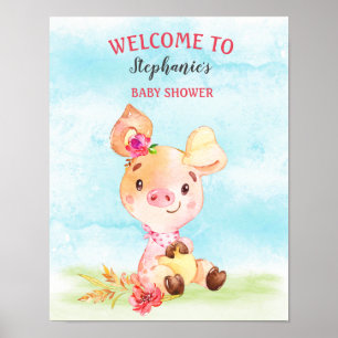 Poster Ferme de Baby shower de la fille de l'aquarelle