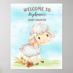 Poster Ferme de Baby shower de moutons d'aquarelle