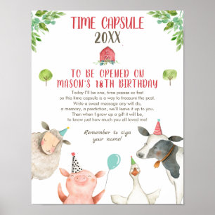 Poster Ferme de la capsule temporelle garçon d'anniversai