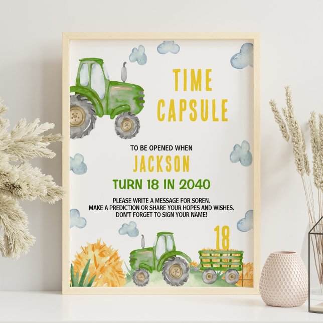 Poster Ferme de tracteurs verts Anniversaire Heure Capsul (Créateur téléchargé)