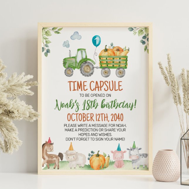 Poster Ferme de tracteurs verts Anniversaire Heure Capsul (Créateur téléchargé)