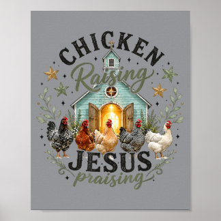 Poster Ferme d'élevage de poulets louant Jésus