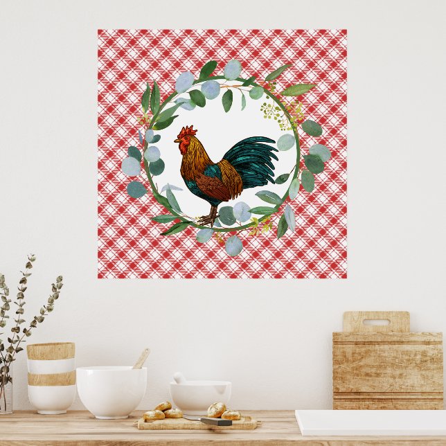 Poster Ferme Eucalyptus Wreath & Rooster (Cuisine)