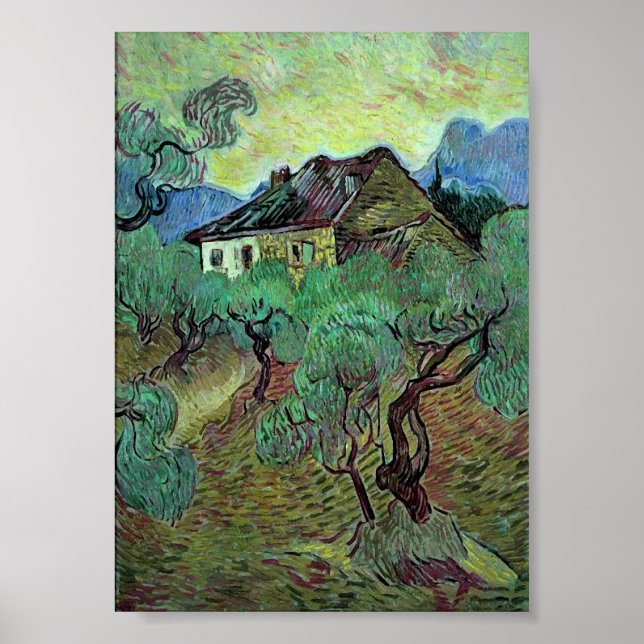 Poster Ferme Parmi Oliviers Van Gogh Art (Devant)