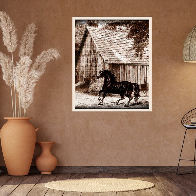 Poster Ferme Rustique Grange Cheval (Créateur téléchargé)