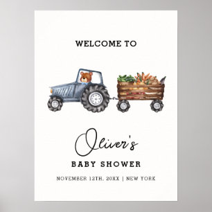 Poster Ferme Tracteur Teddy Bear Baby shower Bienvenue