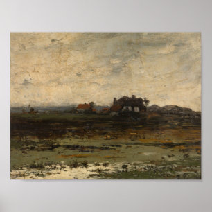 Poster Fermes au coucher du soleil Jean Pierre Francois L