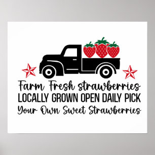 Poster Fermez les fraises locales fraîches cueillent les 