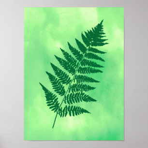 Poster Fern Frond, Vert sur une Aquarelle Arrière - plan 