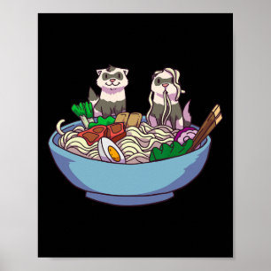 Poster Ferret Ramen Noodles Anime Kawaii Japanese Otaku