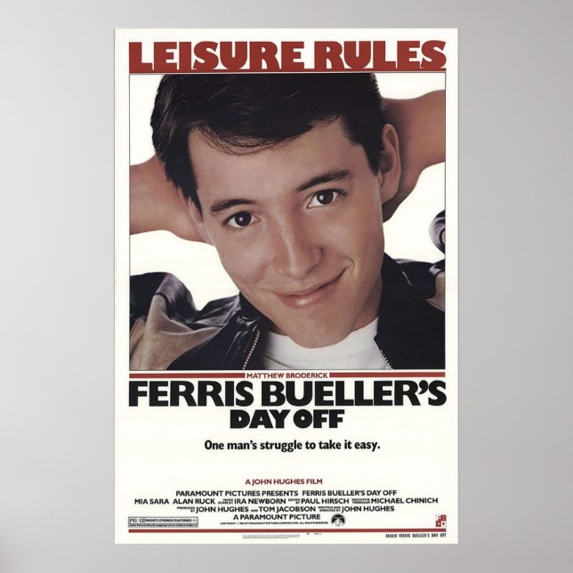 Poster Ferris Buellers Day Off 1986 règles de loisirs (Devant)
